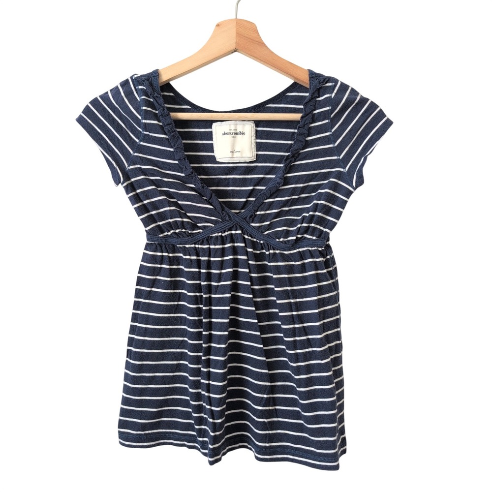 Abercrombie Kids Girls Y2K Blue White Striped‎ Ruffle Babydoll Top Size L Large